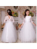 White Lace Tulle Floor Length Flower Girl Dress